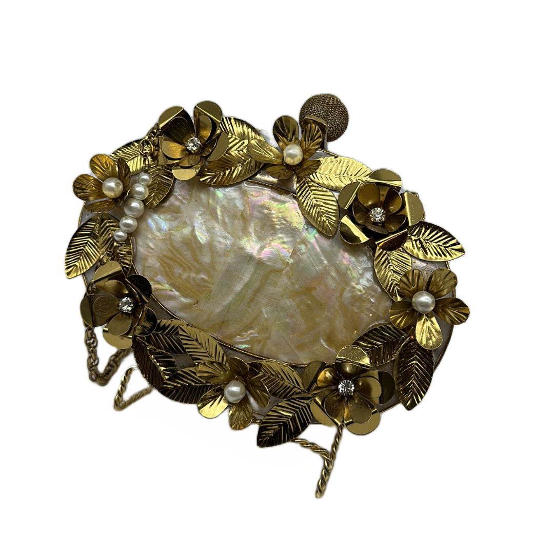 Round Golden Flower Clutch