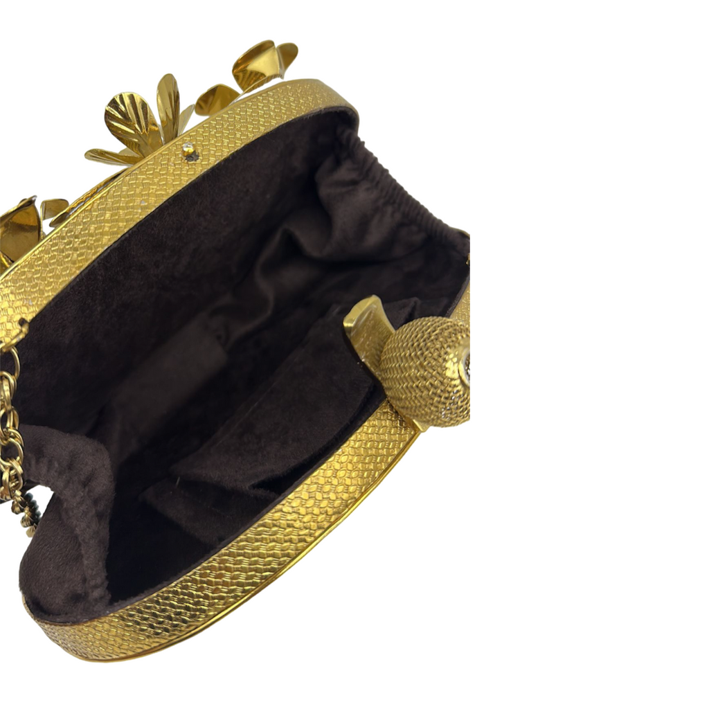 Round Golden Flower Clutch