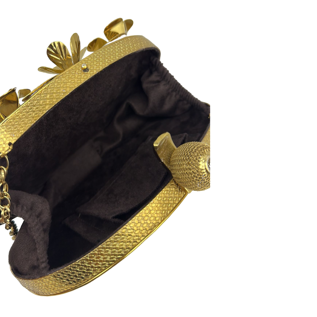 Round Golden Flower Clutch