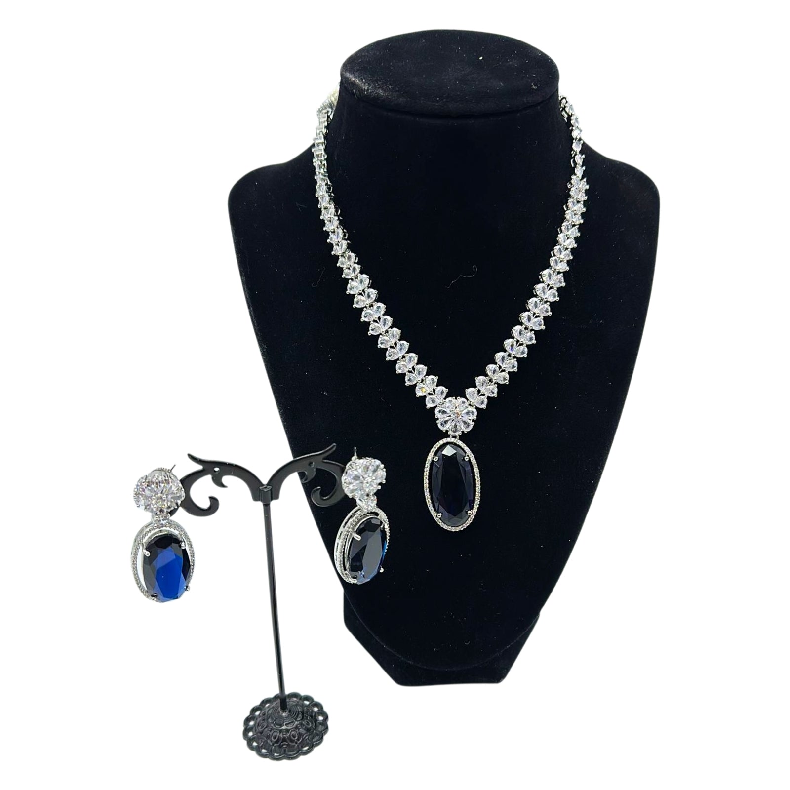 American Diamonds sapphire Droplets Style Set