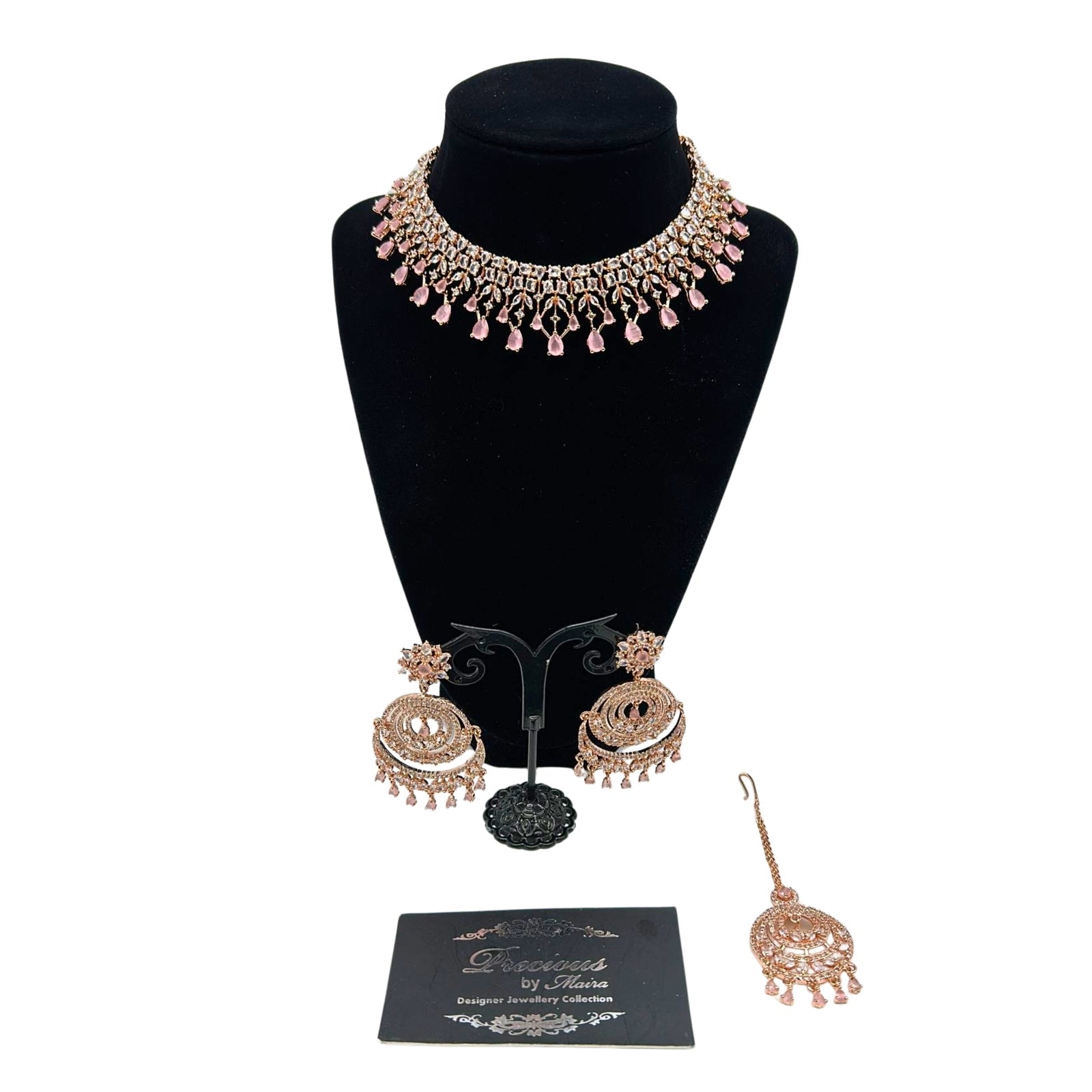 Delicately Designed Jewelry Set rose gold with pink droplet