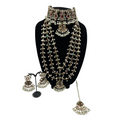 Multi kudan choker with three layered Mala, matching earrings and tikka in pearls finish