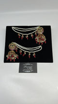 Polkee earrings in ruby and emeralds with layered detachable pearls saharey