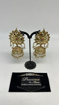 Classic traditional gold inspired handmade jhumke with ruby's and emeralds stones and real pearls finish