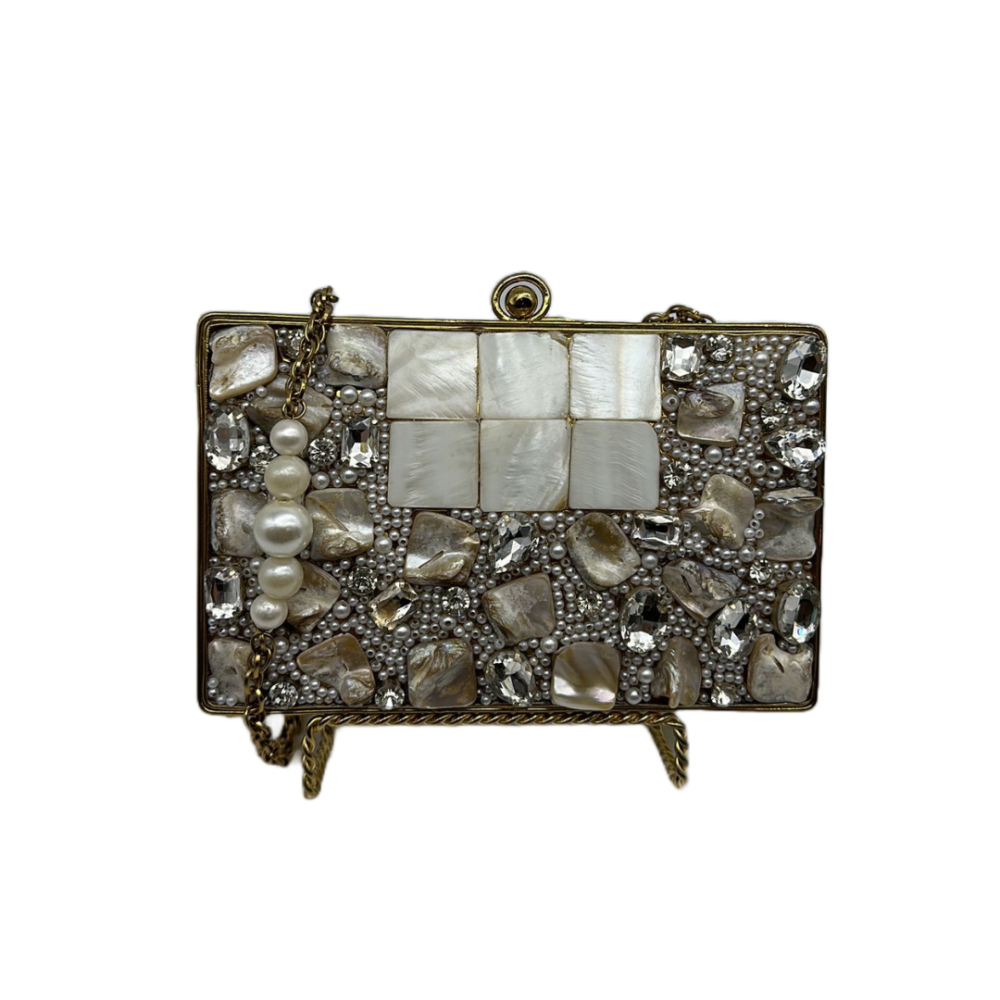 Bronze Rectangle Pearl Clutch