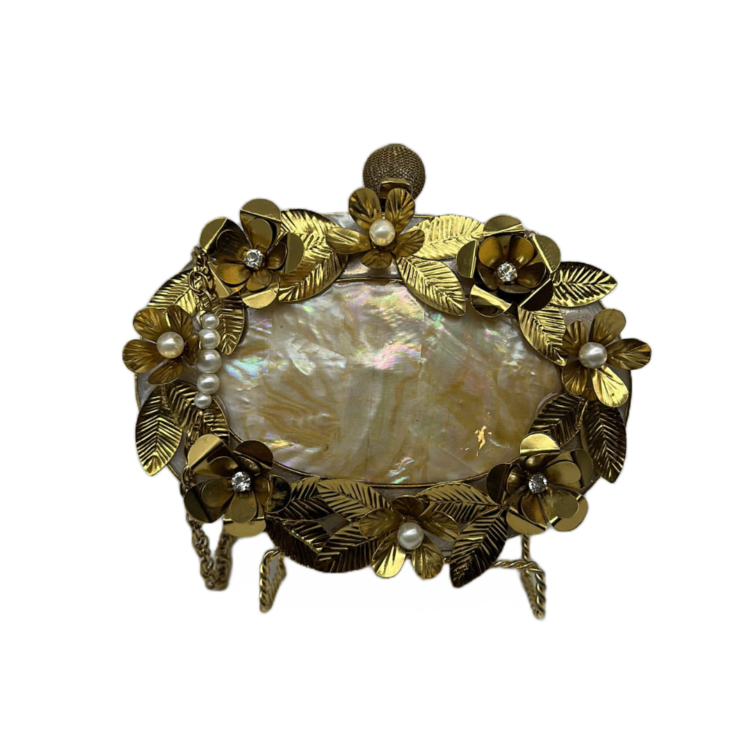 Round Golden Flower Clutch