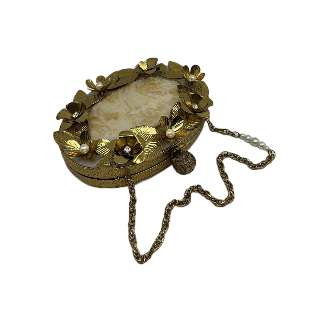 Round Golden Flower Clutch