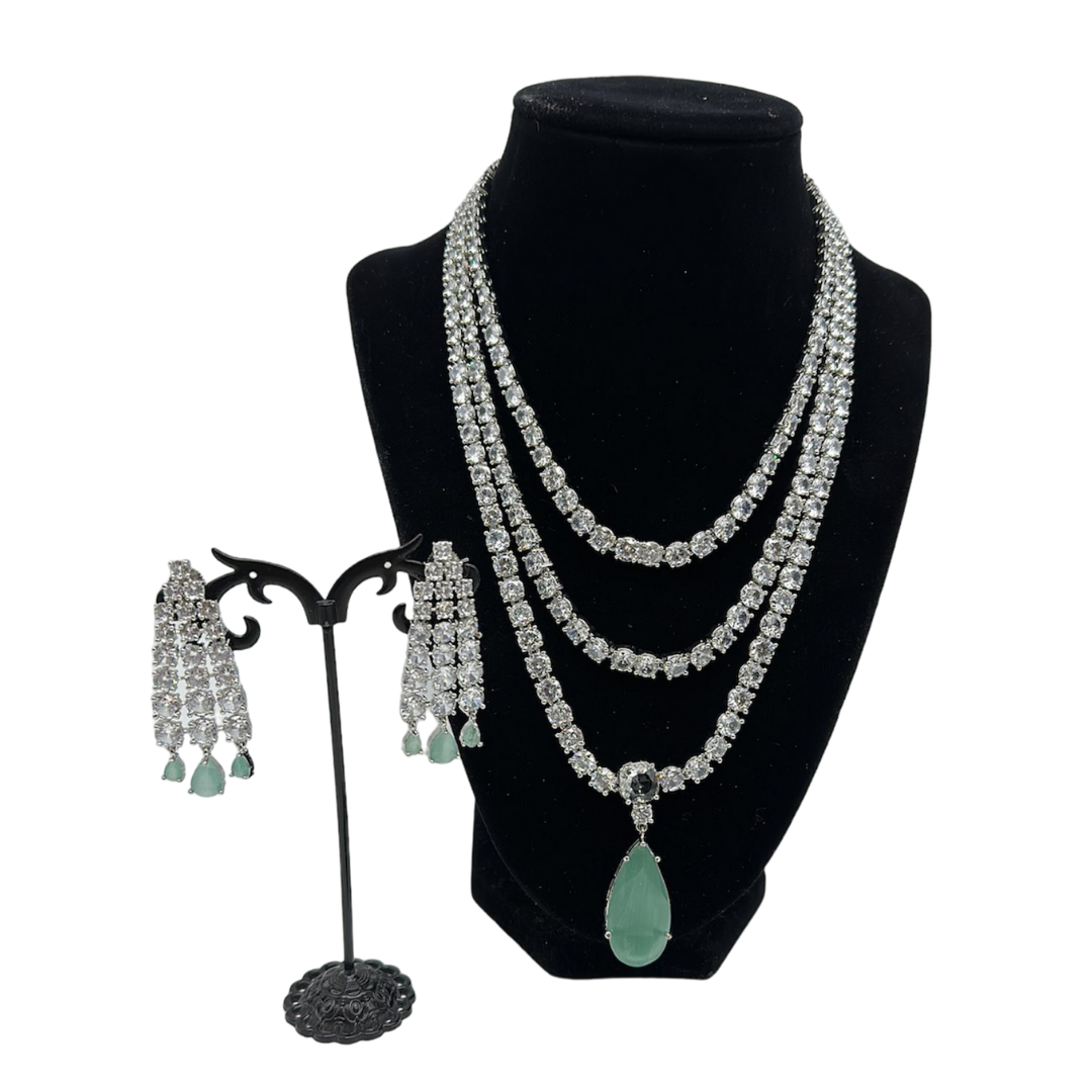 Green Three Layered American Diamond Droplets Set