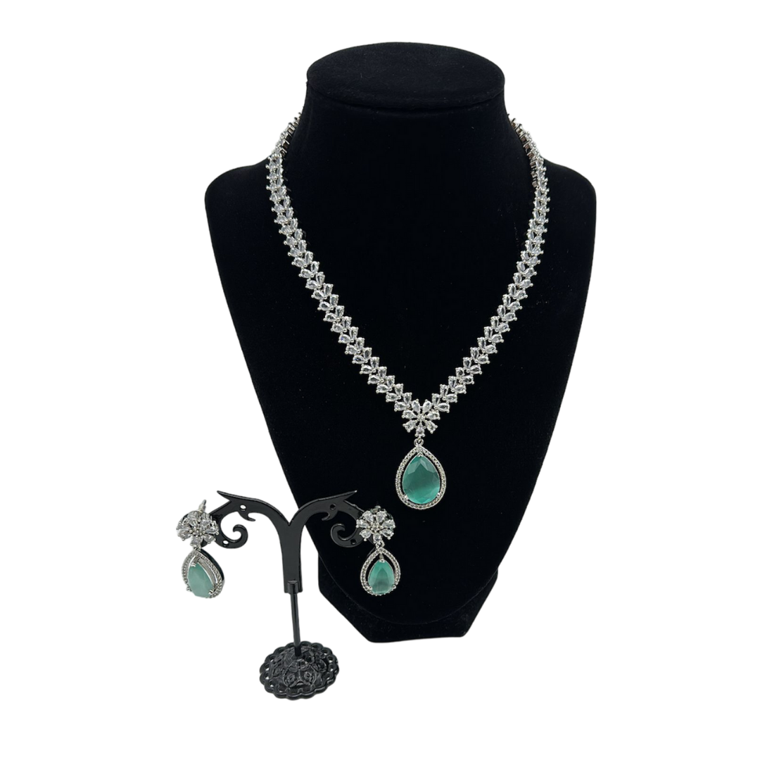 Delicate American Diamond Mint Green Set