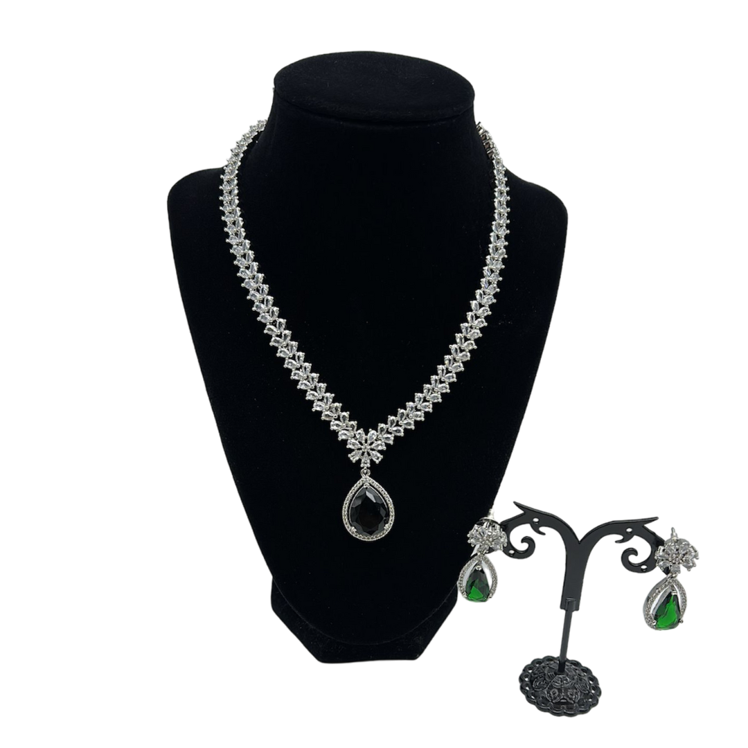 Delicate American Diamond Emerald Green Set