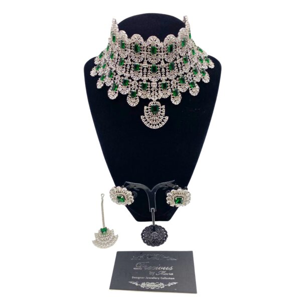 American Diamond Choker Set in Emeralds