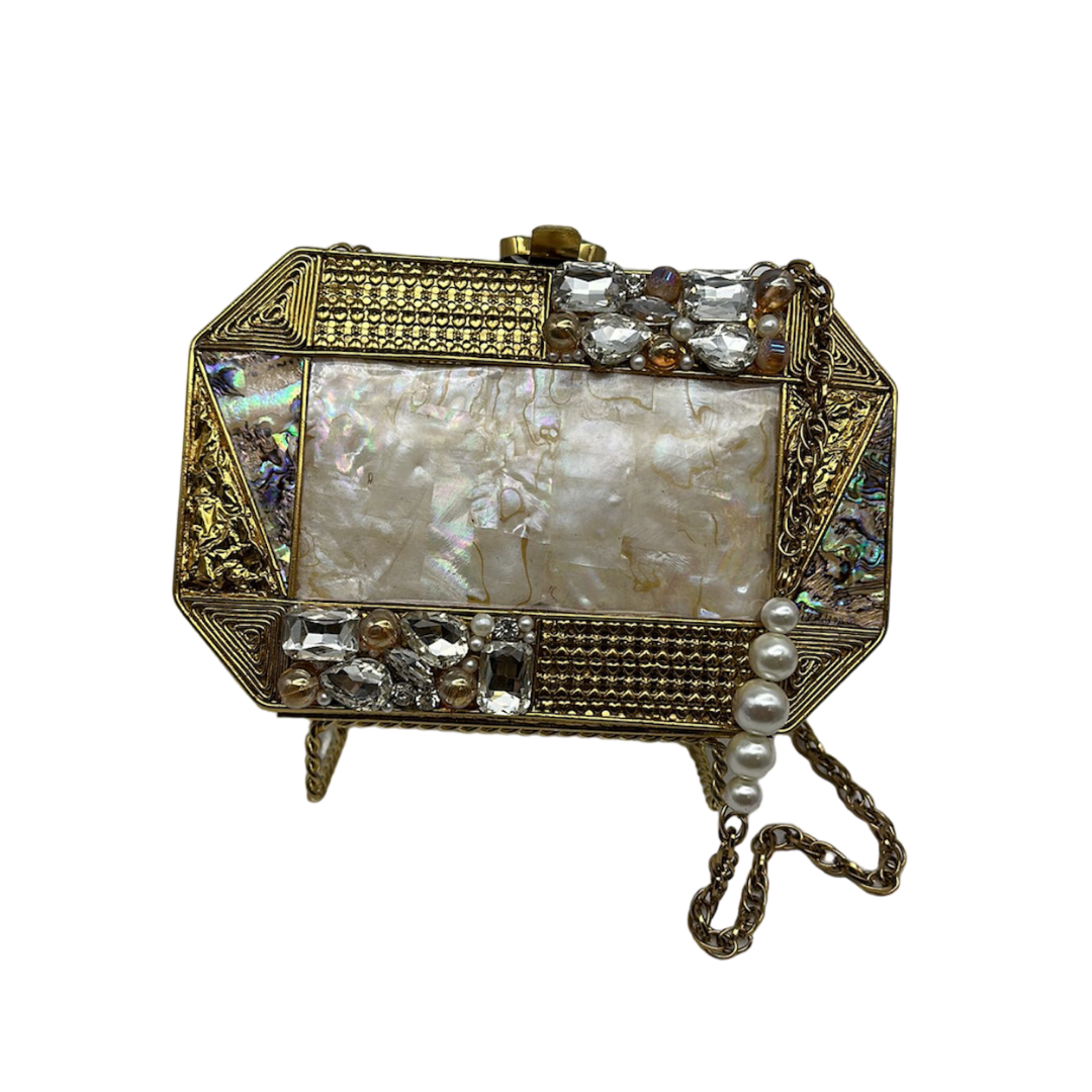 Gold Rectangle Stone Clutch