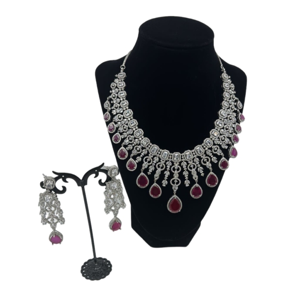 Silver American Diamond Set with Ruby