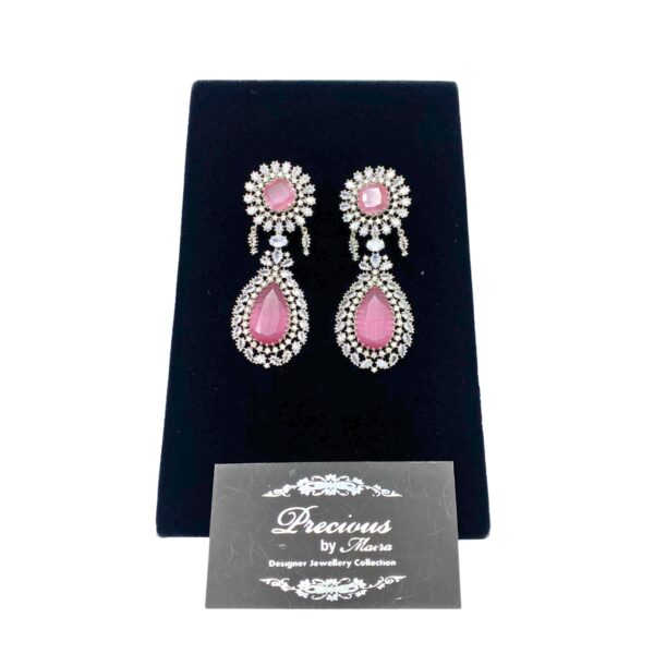 American Diamond Earrings with Pink Center Stones
