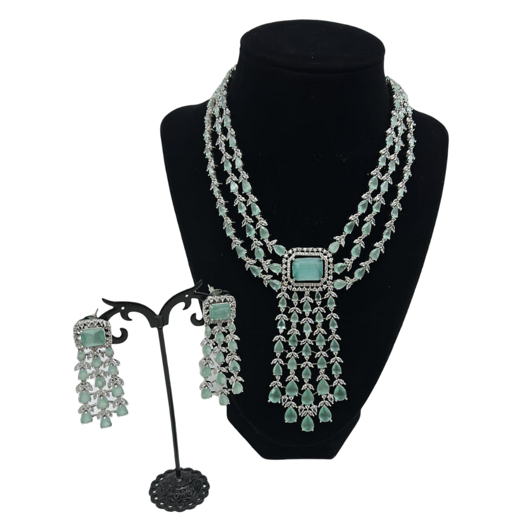 Hanging Style American Diamond Set in Mint Green