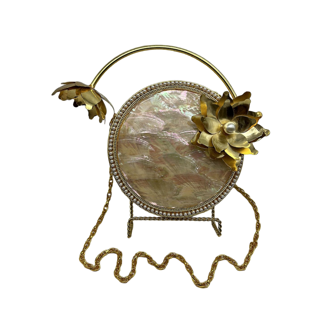 Circular Golden Flower Clutch