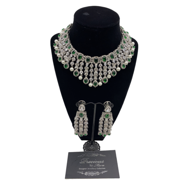 American Diamonds Set in Emerald Green with Pearls