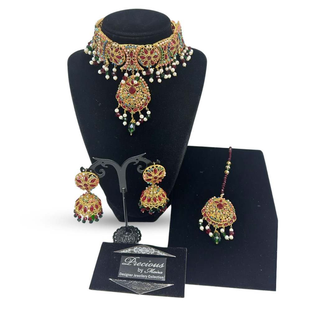 Multi choker with matching earrings and Tikka