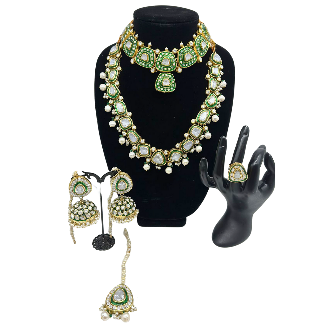 Uncut kundan meenakari set in pearls