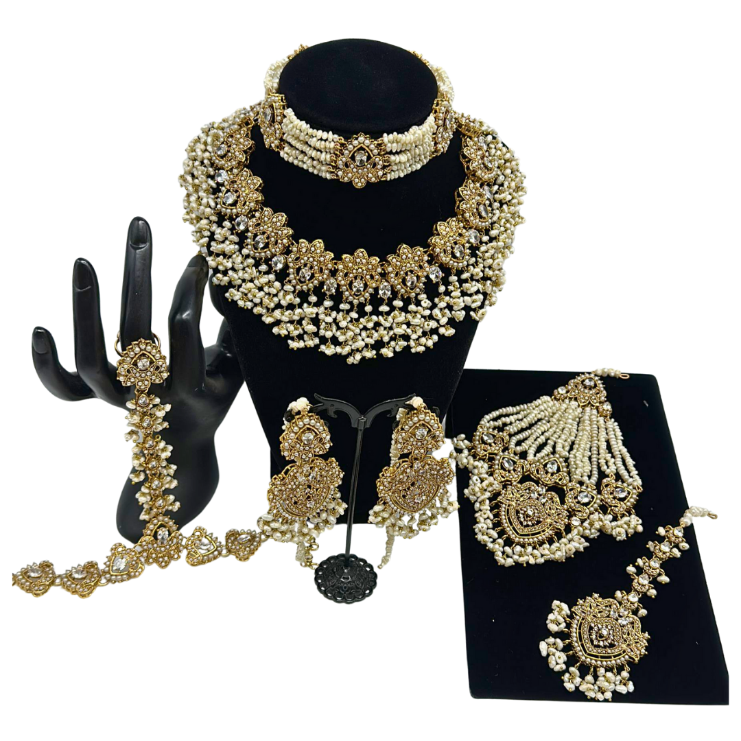 Zirconia gold inspired design double necklace set