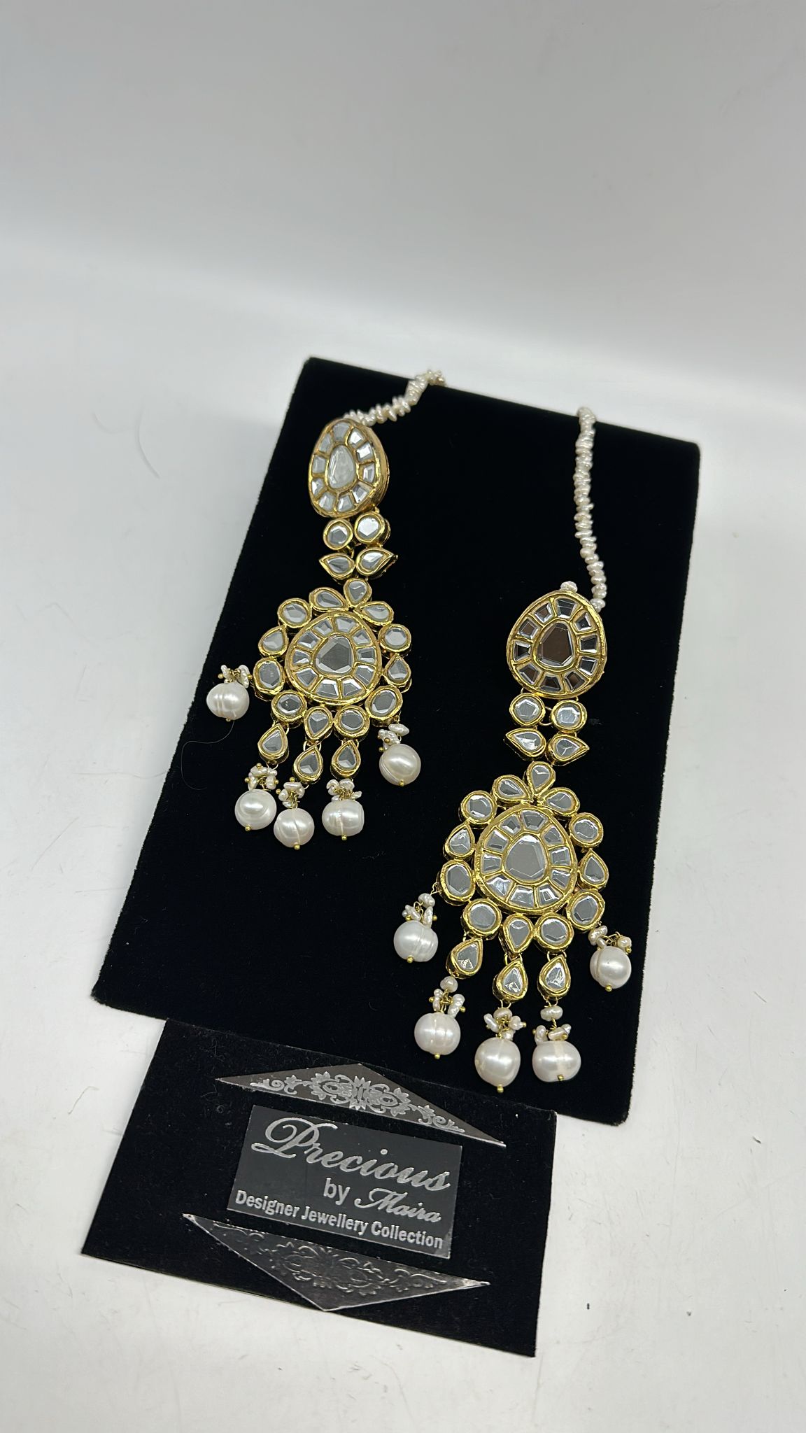 High quality uncut kundan statement earrings with real pearl droplets