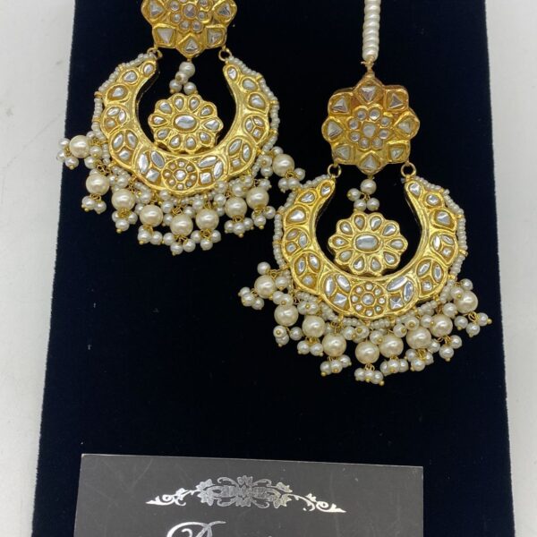 Classic kundan Chand Bali with all white pearls