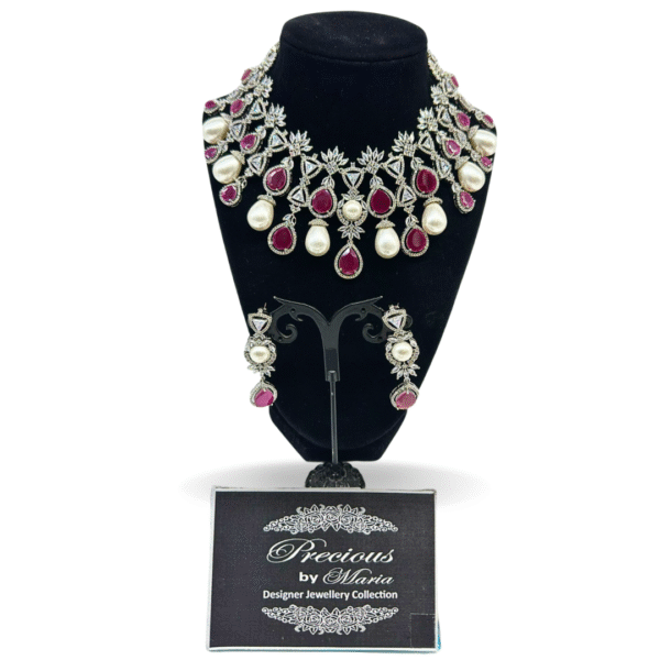 Statement American diamonds necklace set with chunky pearls