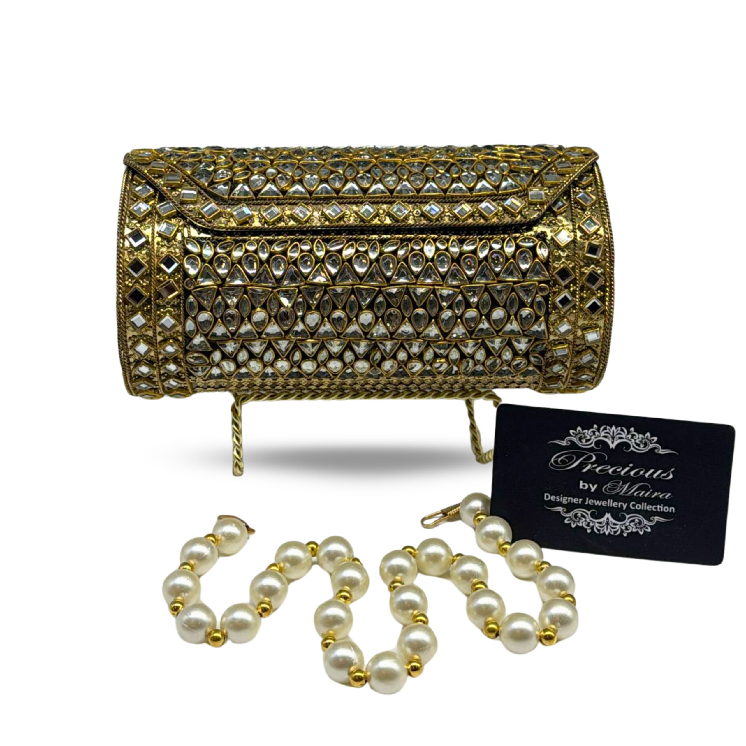 Long Pearl Kundan Clutch
